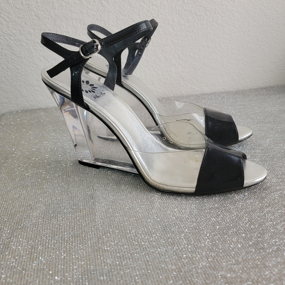 Yellow Box Bermuda Black and Clear Wedge Sandals - Picture 1 of 8